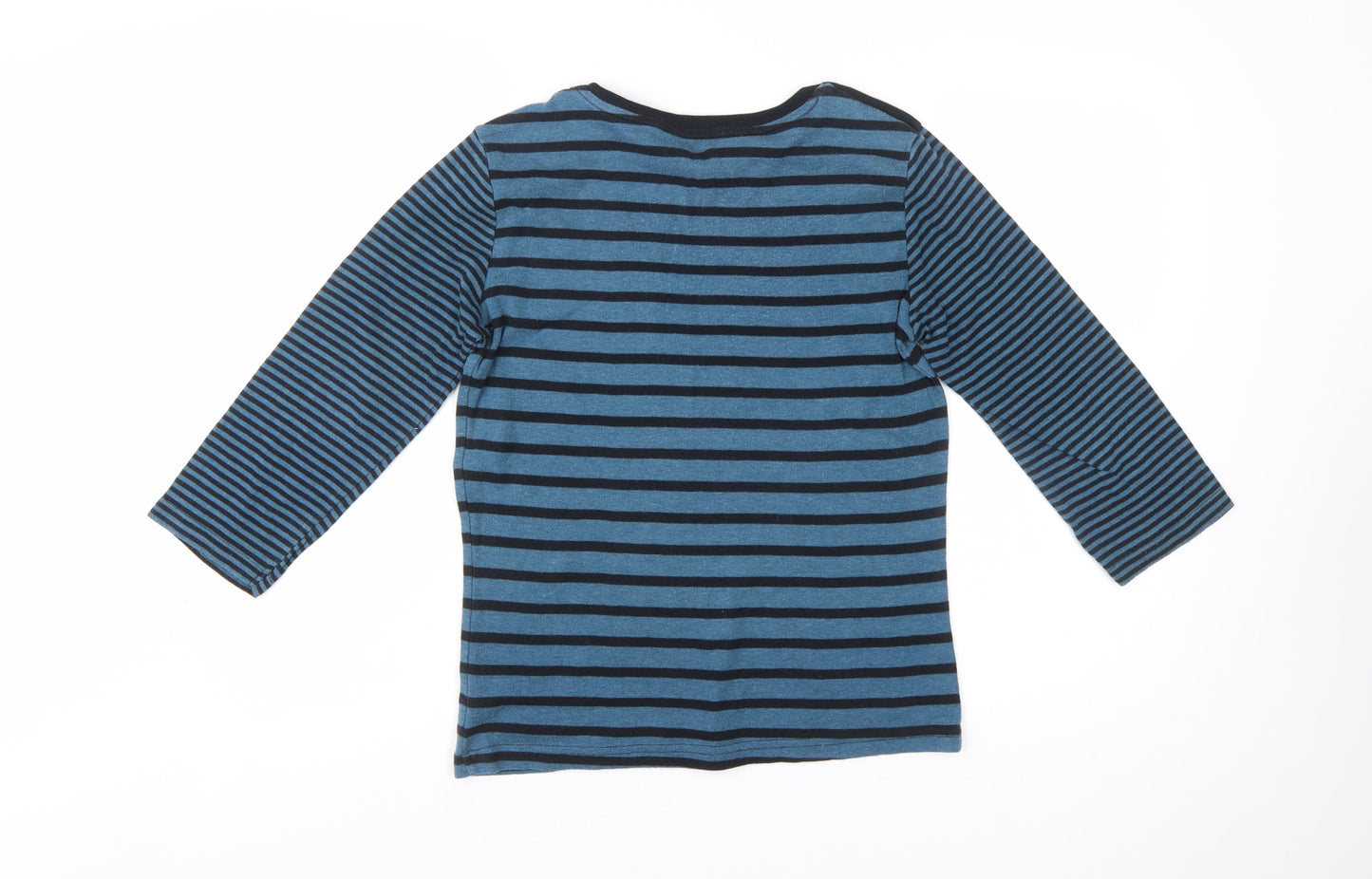 Maine New England Women's Blue Striped Long Sleeve Boat Neck Cotton Top Size 12