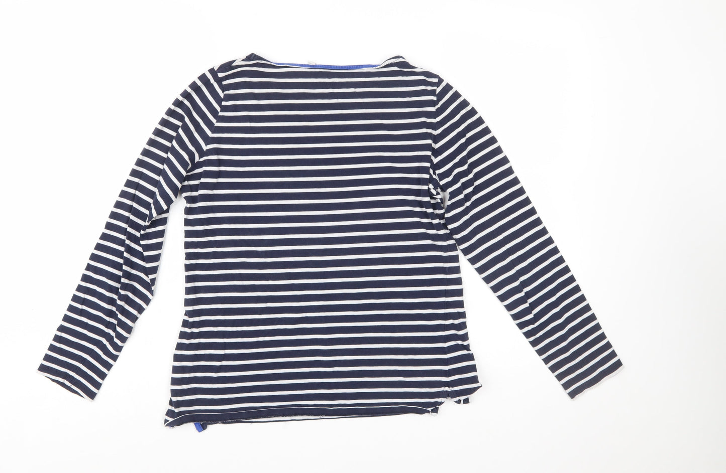 Boden Women Blue Striped Long Sleeve Cotton Boat Neck T-Shirt Size 12