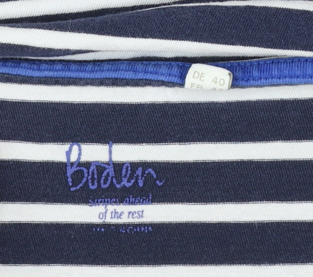 Boden Women Blue Striped Long Sleeve Cotton Boat Neck T-Shirt Size 12