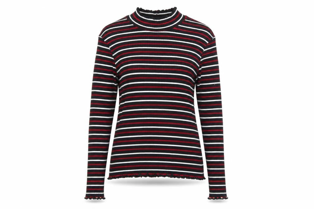 Warehouse Women's Multicoloured Striped Mock Neck Slim Fit Jersey Long Sleeve Top Size 10