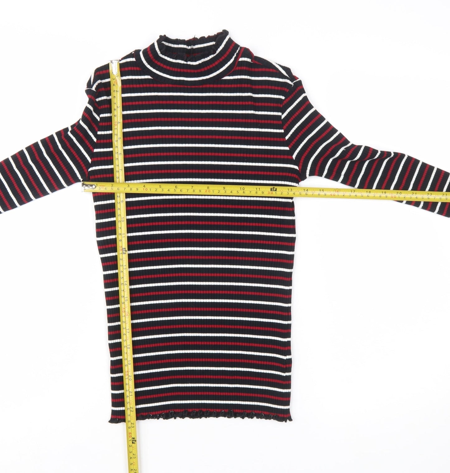 Warehouse Women's Multicoloured Striped Mock Neck Slim Fit Jersey Long Sleeve Top Size 10