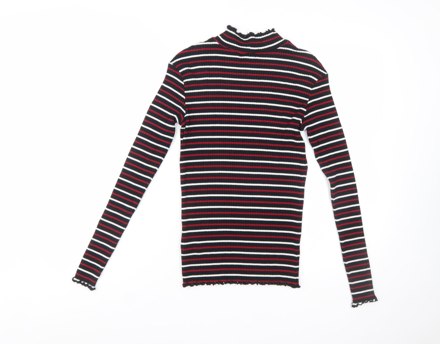 Warehouse Women's Multicoloured Striped Mock Neck Slim Fit Jersey Long Sleeve Top Size 10