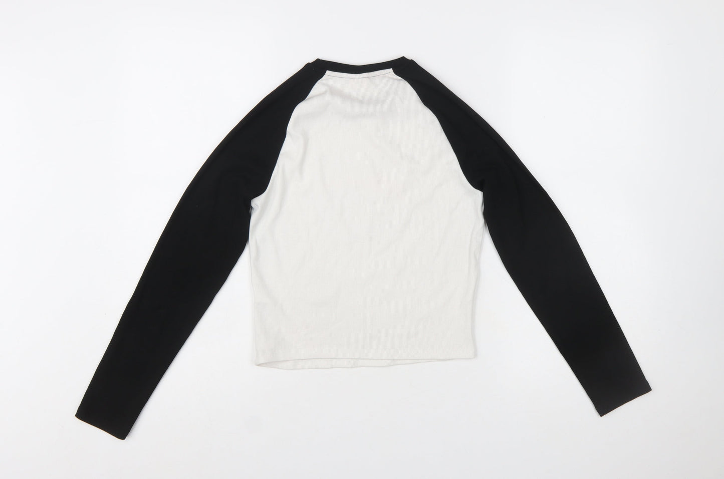 Bershka Womens Multicoloured Cropped Long Sleeve Graphic T-Shirt L