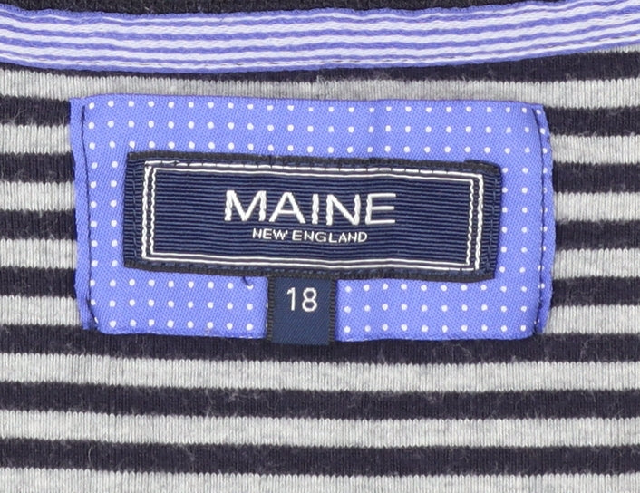 Maine New England Women's Blue Striped Cotton 3/4 Sleeve V-Neck Top Size 18