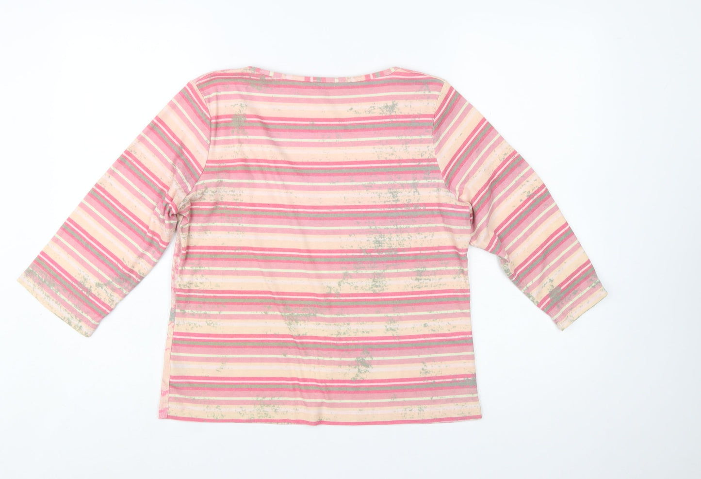 Marks and Spencer Per Una Womens Pink Floral Striped T-Shirt Size 16
