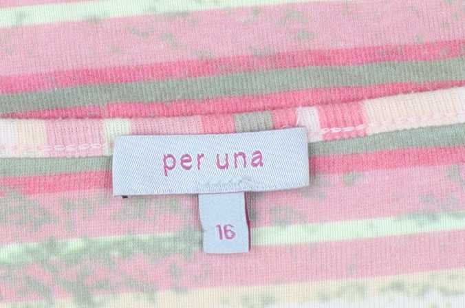 Marks and Spencer Per Una Womens Pink Floral Striped T-Shirt Size 16