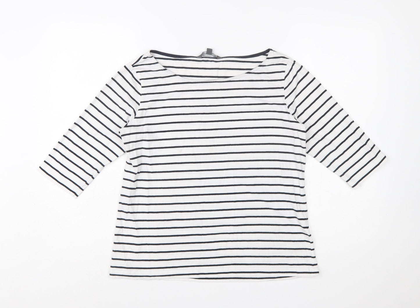 French Connection Womens White Striped 3/4 Sleeve Boat Neck T-Shirt XL