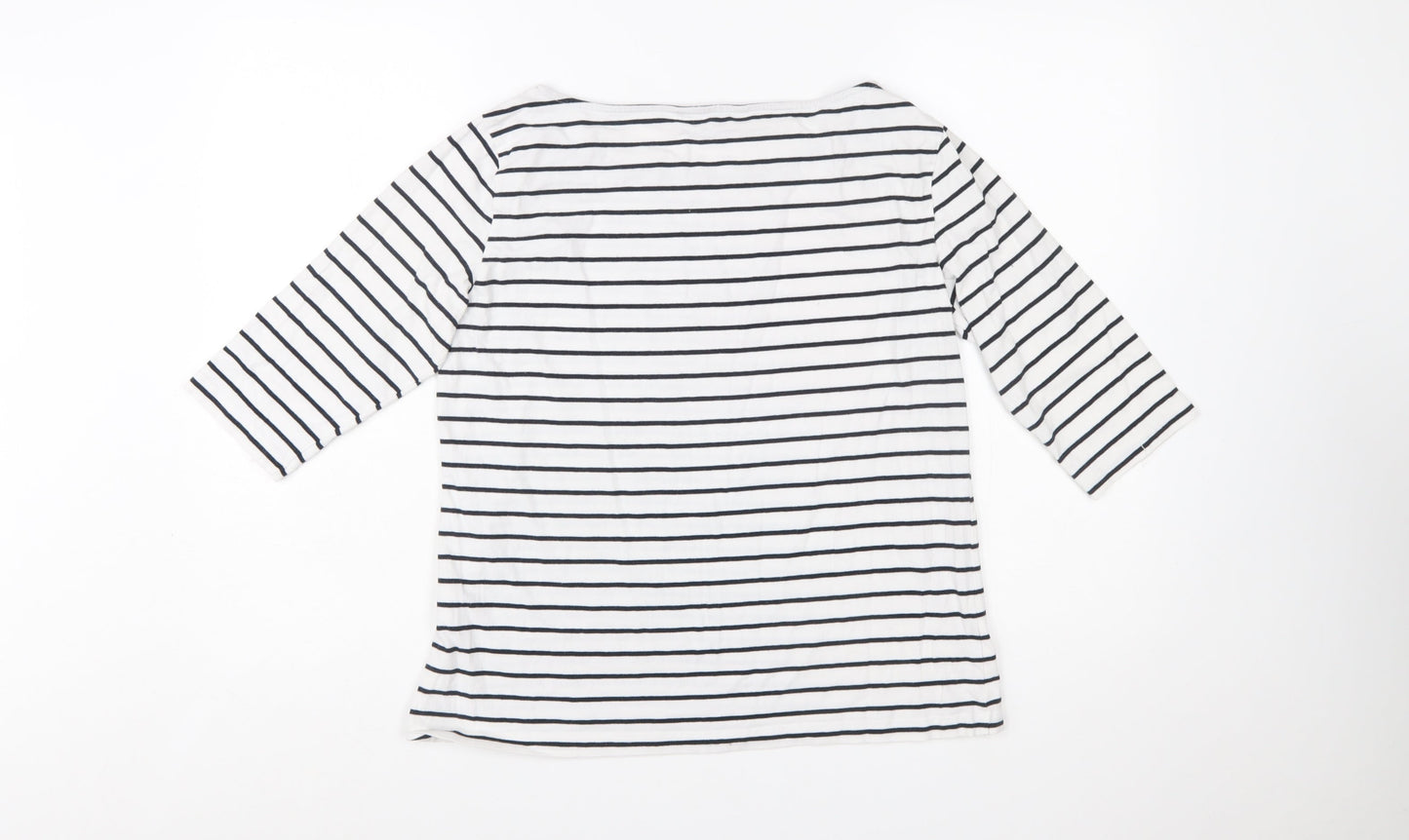 French Connection Womens White Striped 3/4 Sleeve Boat Neck T-Shirt XL