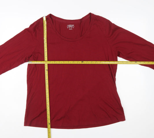Lands' End Women's Red Long Sleeve Relaxed Fit Cotton T-Shirt M