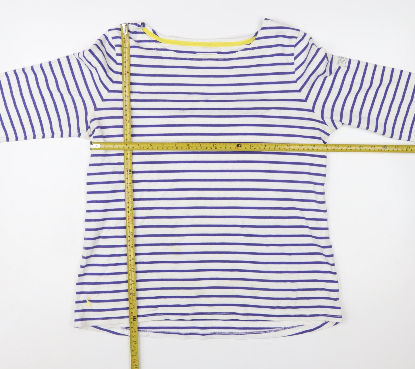 Joules Womens White Purple Striped Boat Neck 3/4 Sleeve Cotton T-Shirt UK 16