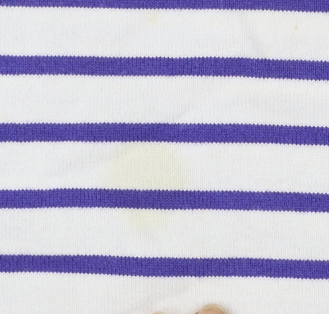 Joules Womens White Purple Striped Boat Neck 3/4 Sleeve Cotton T-Shirt UK 16
