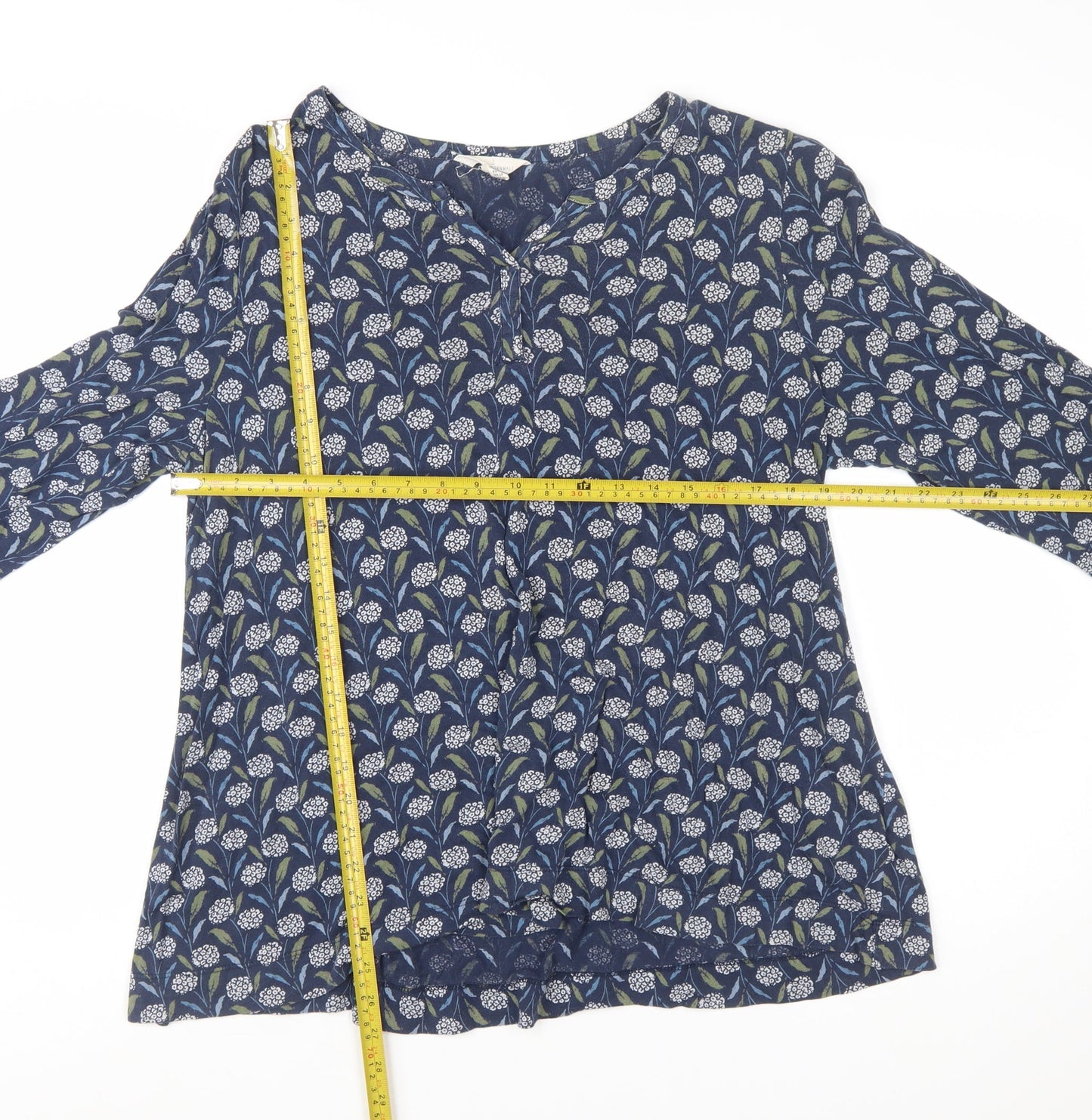 Seasalt Cornwall Women Blue Floral 3/4 Sleeve Tunic Top UK 16 Organic Cotton