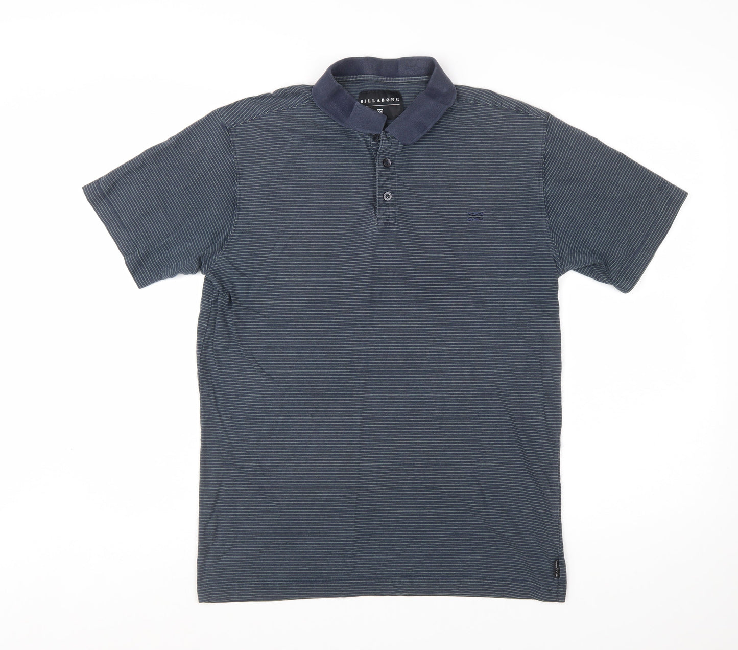 Billabong Men's Blue Striped Cotton Short Sleeve Polo Shirt Size M
