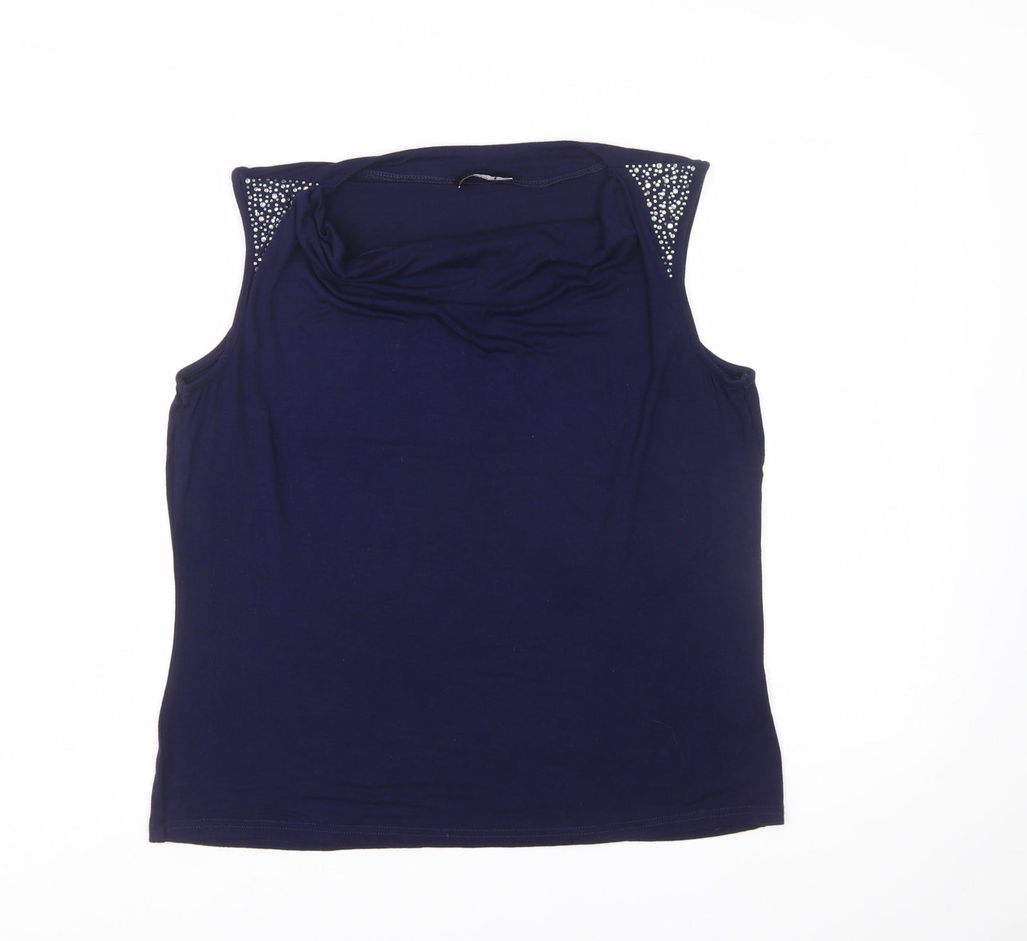 Klass Women's Blue Beaded Cowl Neck Sleeveless Camisole Top Size L