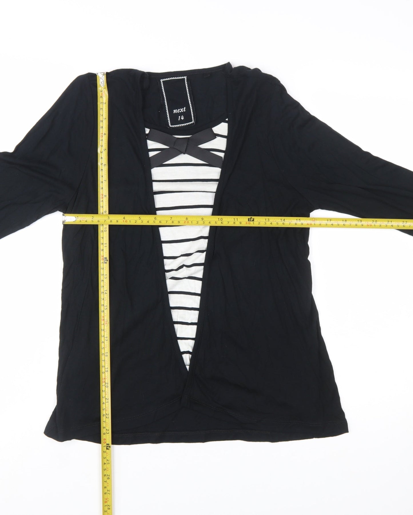 Next Women’s Black Striped Long Sleeve V-Neck Jersey Top Size 14