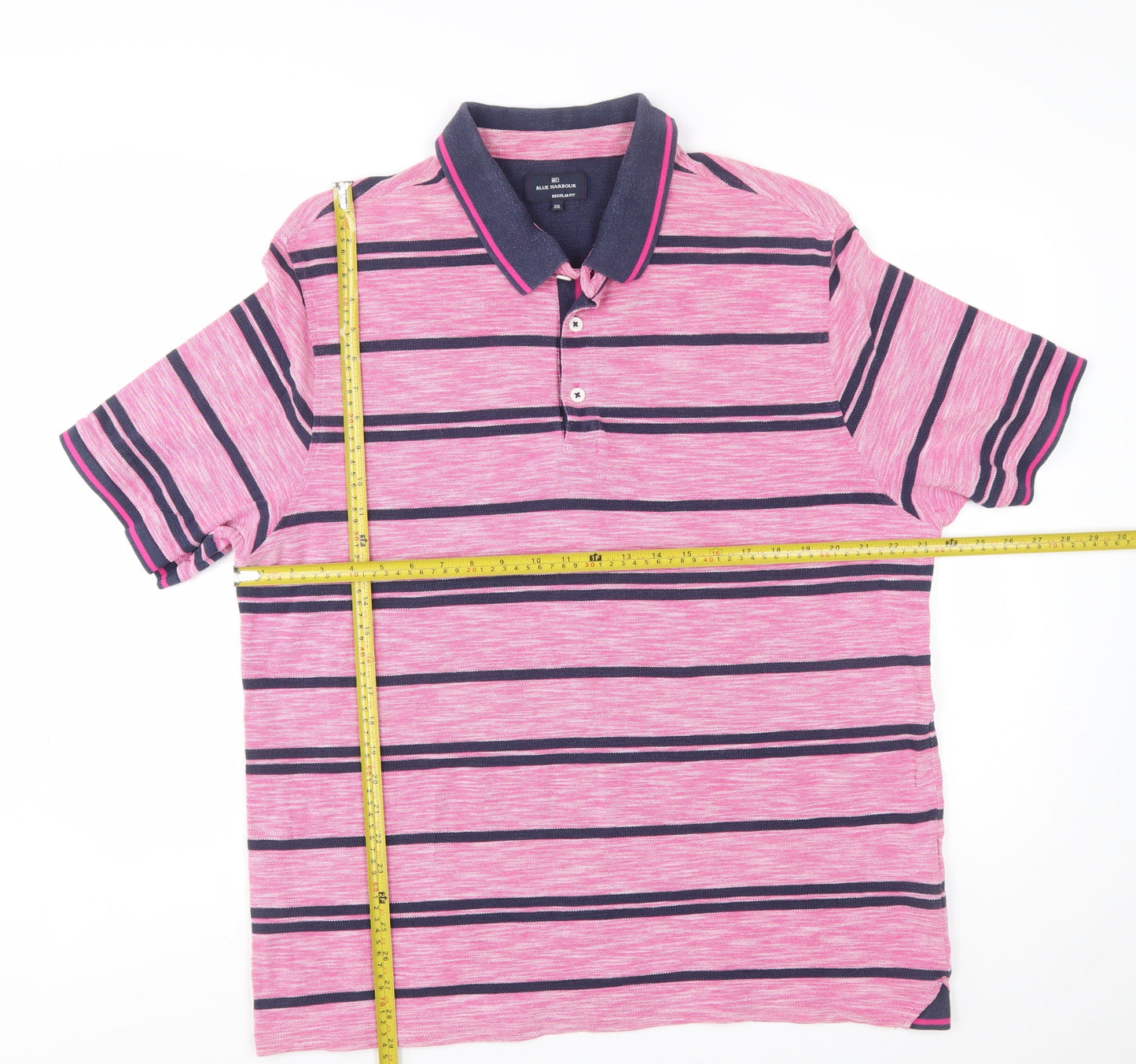 Marks and Spencer Blue Harbour Men's Pink Striped Polo Shirt XXL Regular Fit