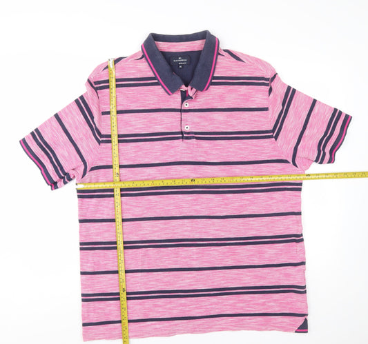 Marks and Spencer Blue Harbour Men's Pink Striped Polo Shirt XXL Regular Fit