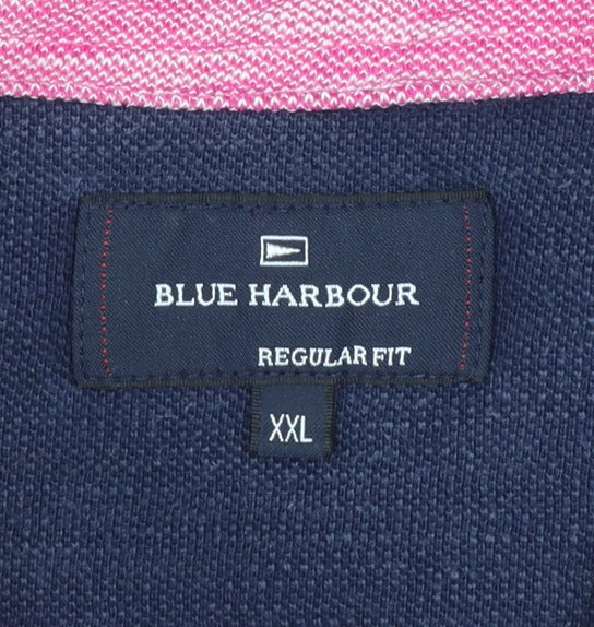 Marks and Spencer Blue Harbour Men's Pink Striped Polo Shirt XXL Regular Fit