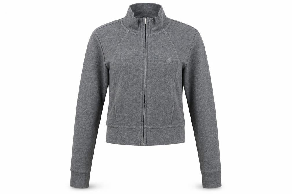 Front view of ARISEISM girls’ grey full zip long sleeve sweatshirt jacket m