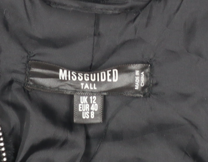 Missguided Women Black Faux Fur Bomber Jacket UK 12 Tall