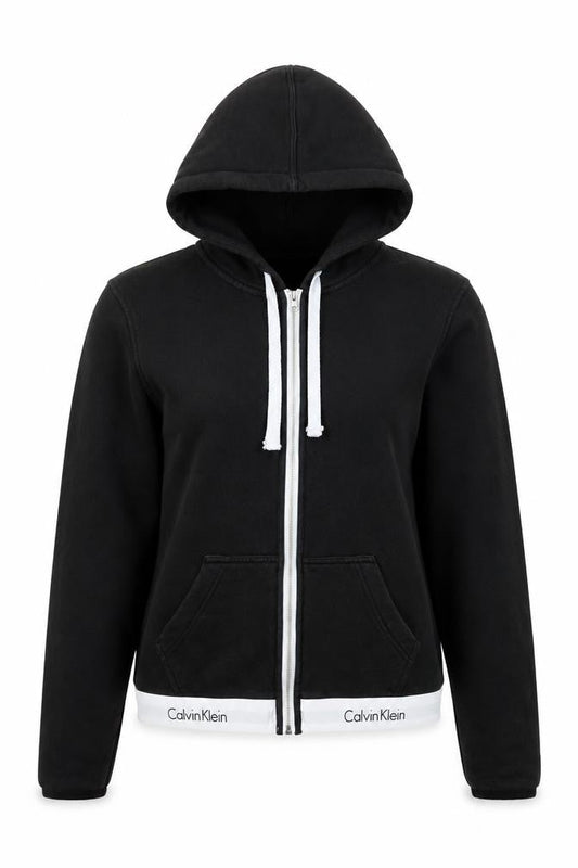 Calvin Klein Women's Black Hooded Sleepwear Zip Top M