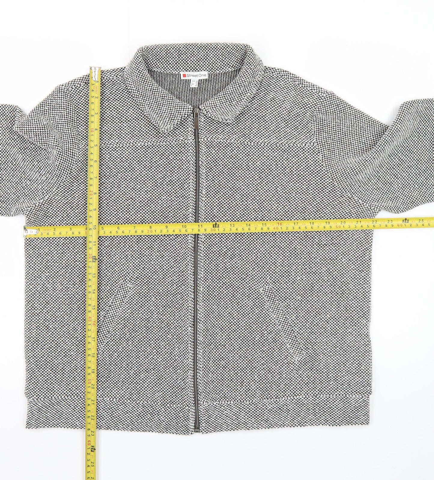 Street One Women's Grey Herringbone Zip Up Jacket Size 16