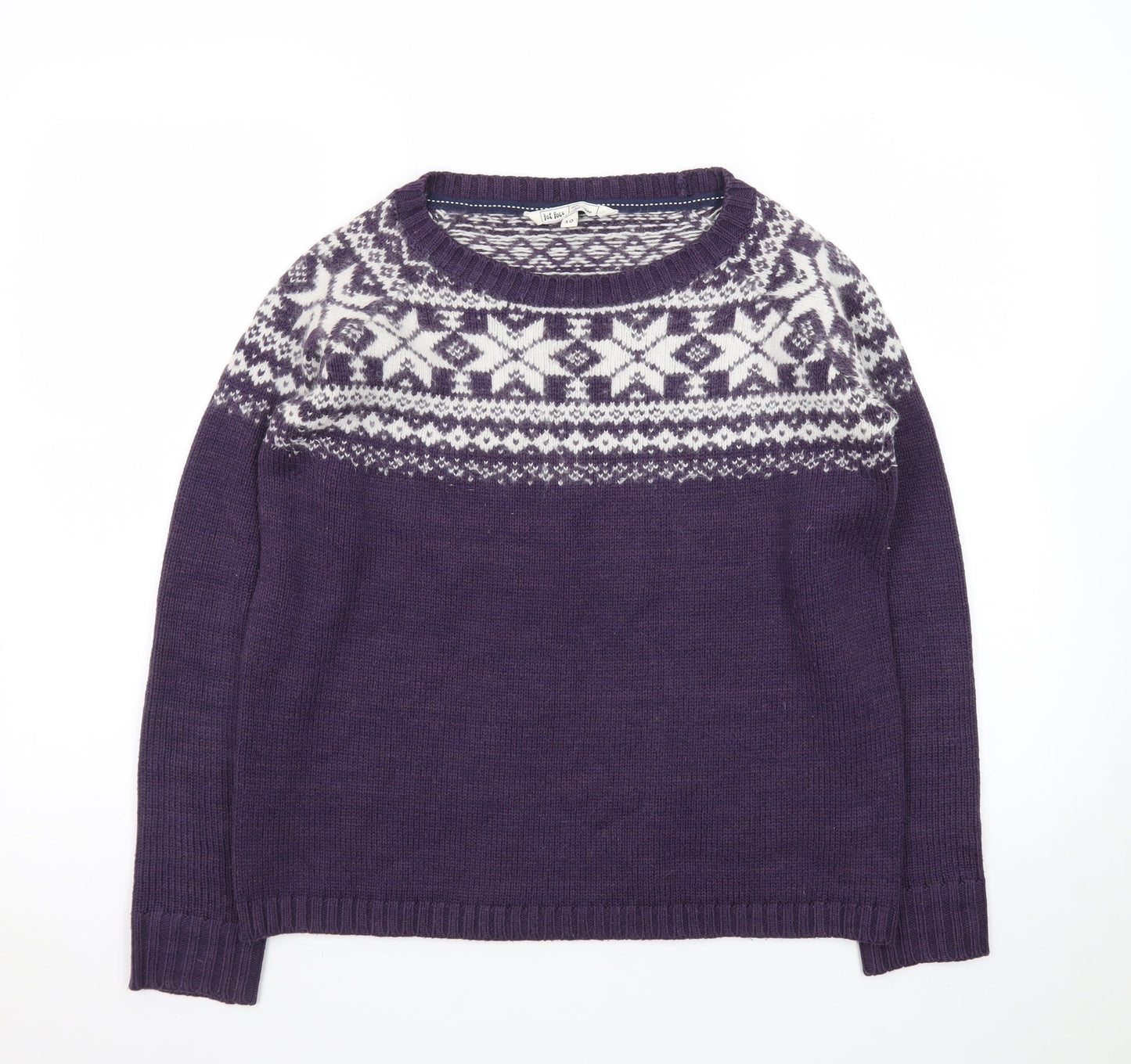 Fat Face Womens Purple Fair Isle Wool Blend Jumper Size 10