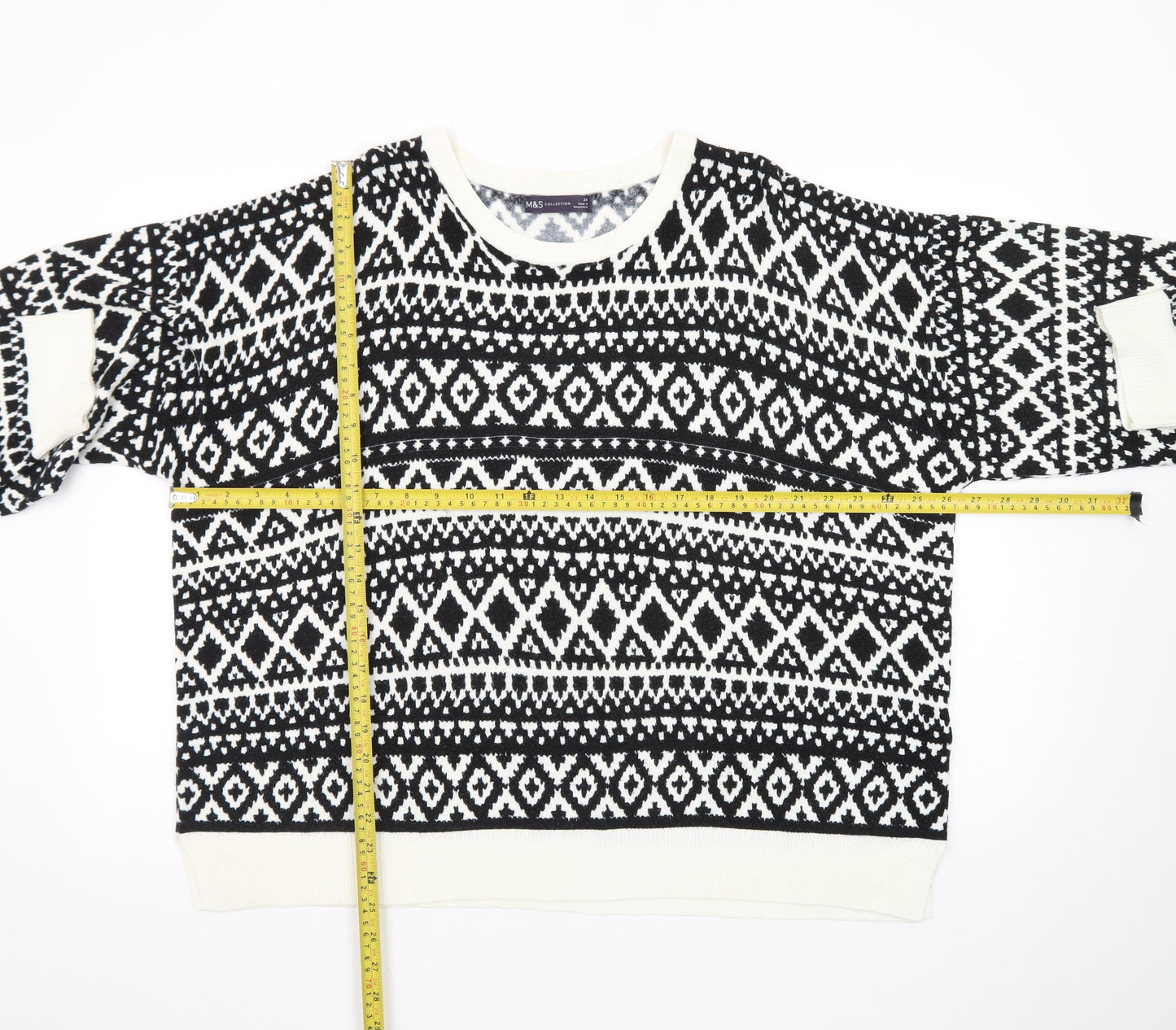 Marks and Spencer Women's Black & White Fair Isle Jumper Size 24