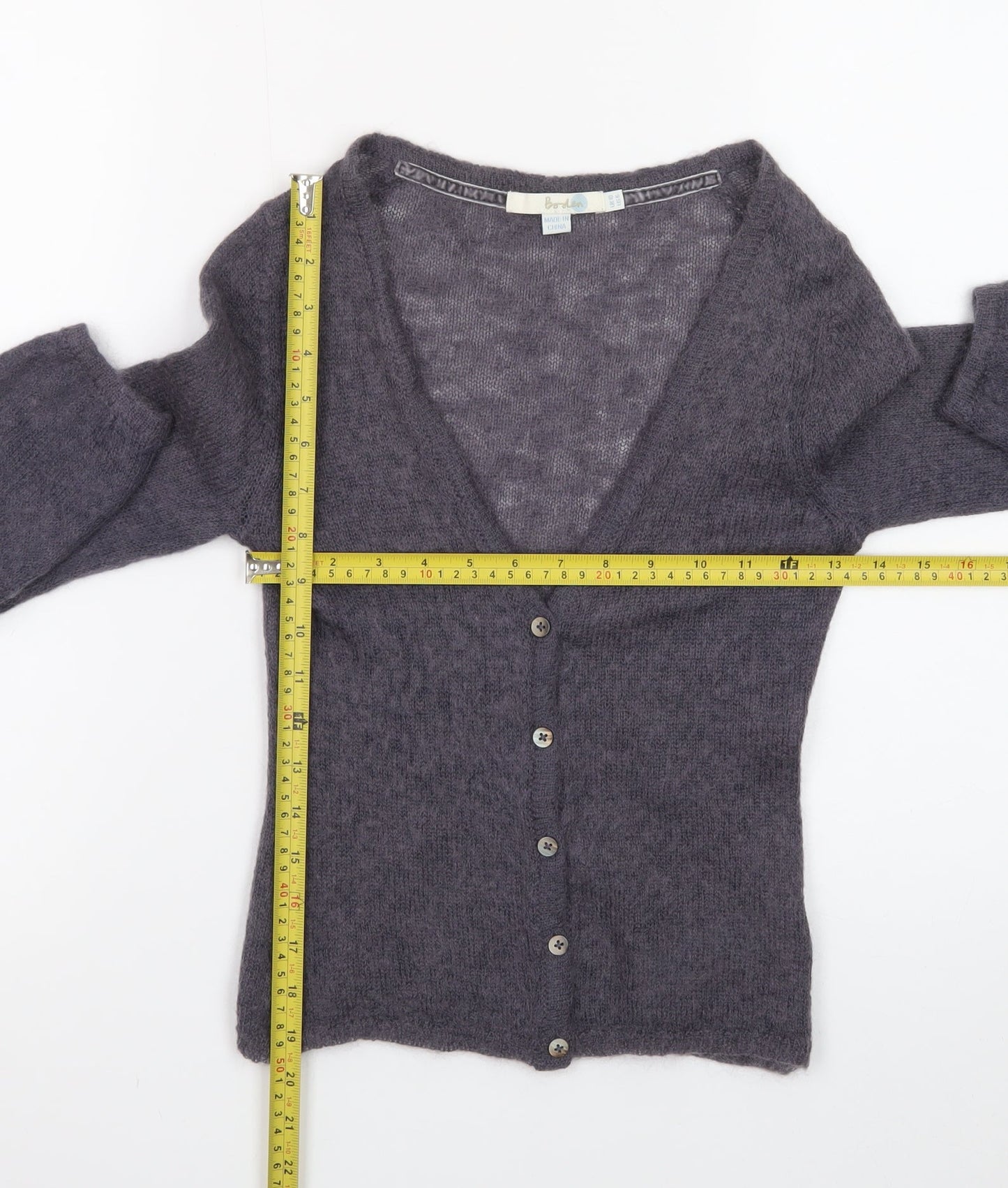 Boden Women Grey Mohair Wool Long Sleeve V-Neck Cardigan UK 10