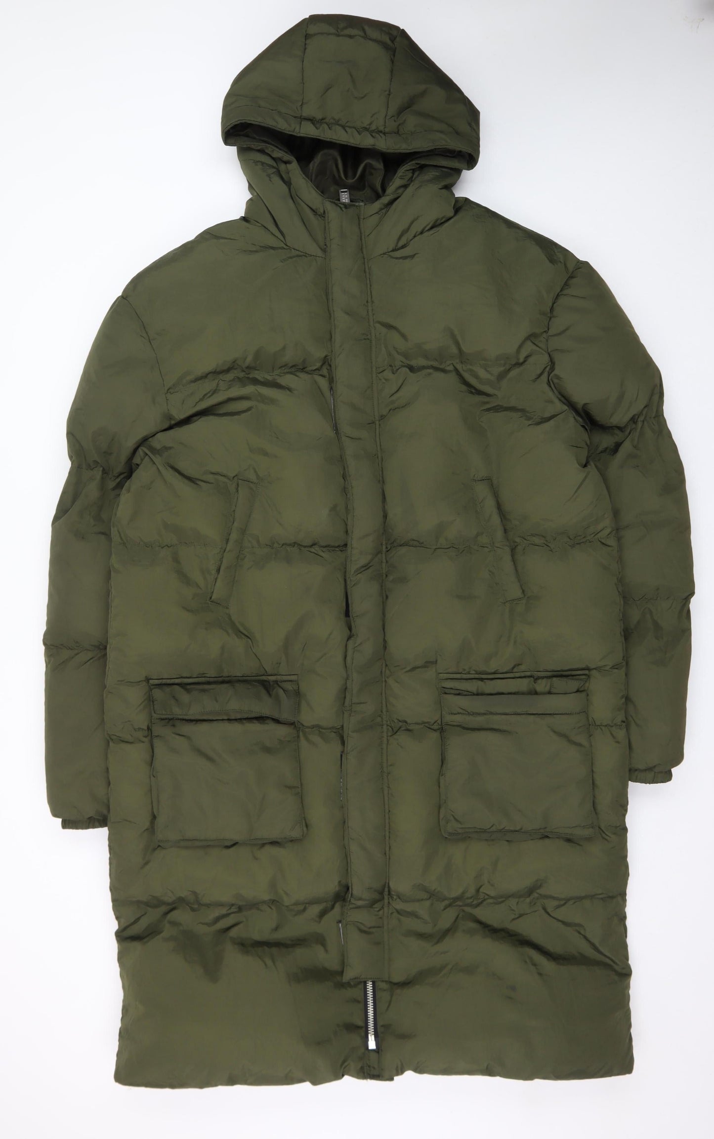 boohooMAN Unisex Adults Green Long Puffer Coat Size M Tall