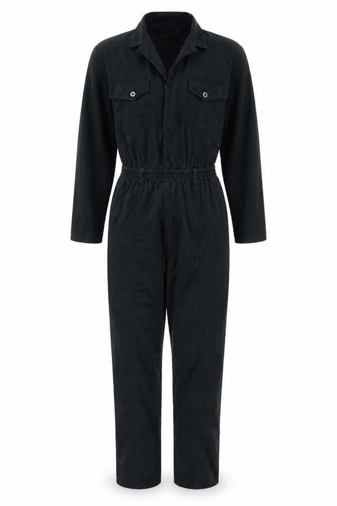 Lizsport Women's Black Cotton Jumpsuit Size S Long Sleeve Zip Waisted