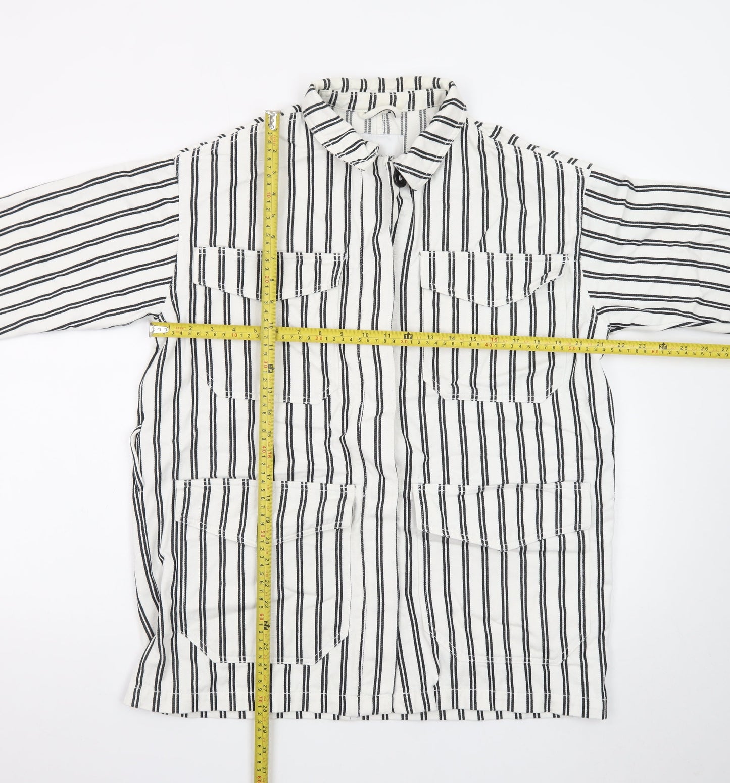 Monki Women's White Black Striped Cotton Suit Jacket XS