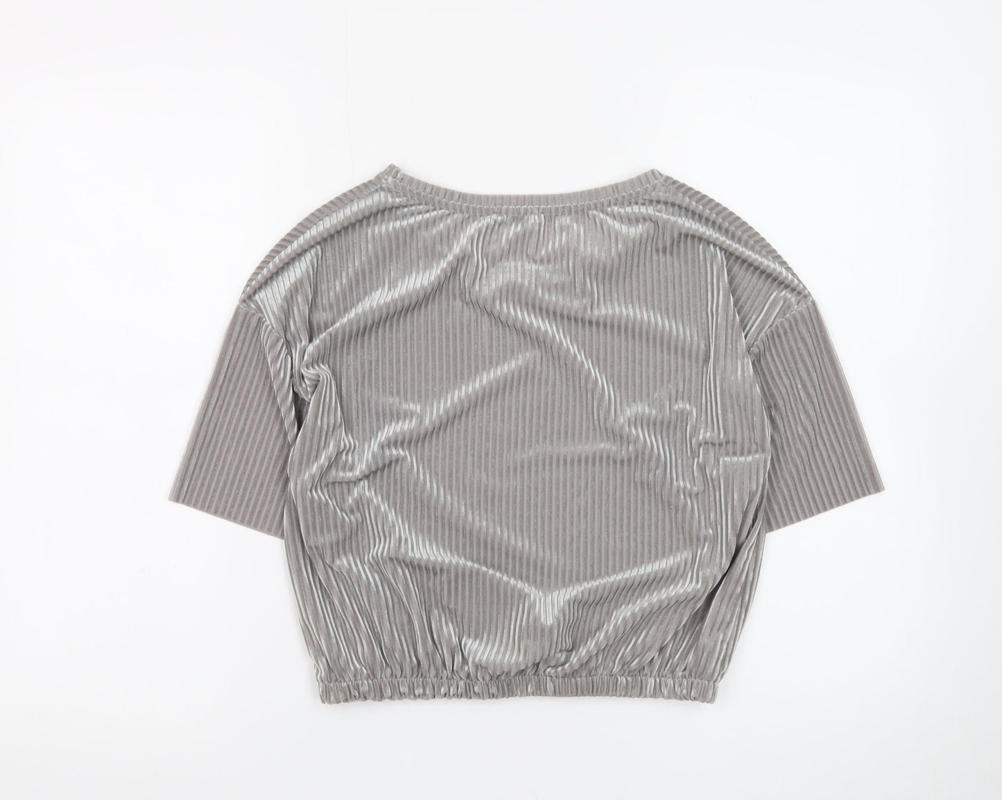 Zara Women Grey Velvet Cropped Blouse M Relaxed Fit
