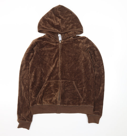Bella Women Brown Velour Full Zip Hoodie Medium Casual