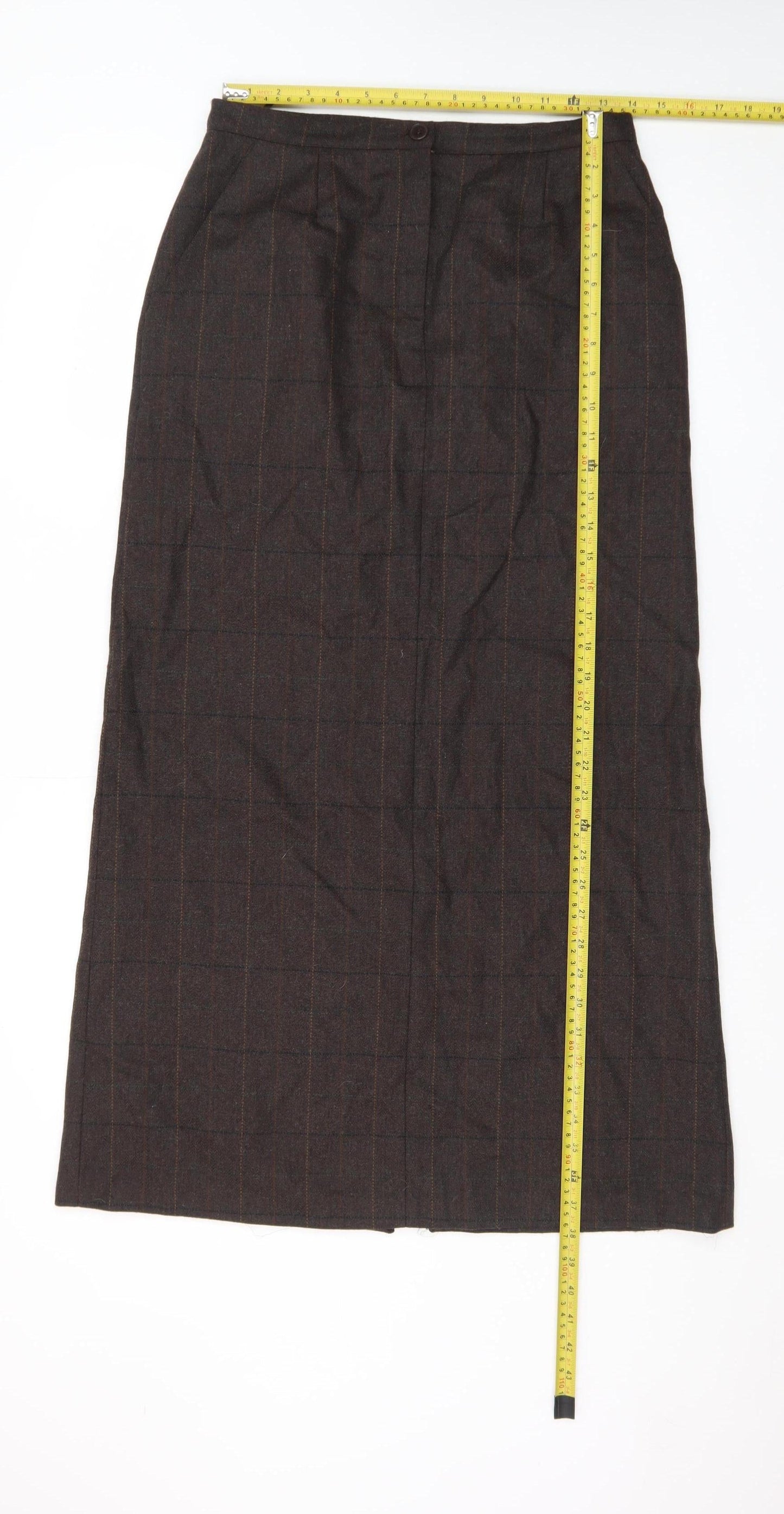 Giorgia Netti Women Brown Checked Wool Pencil Skirt Size 10