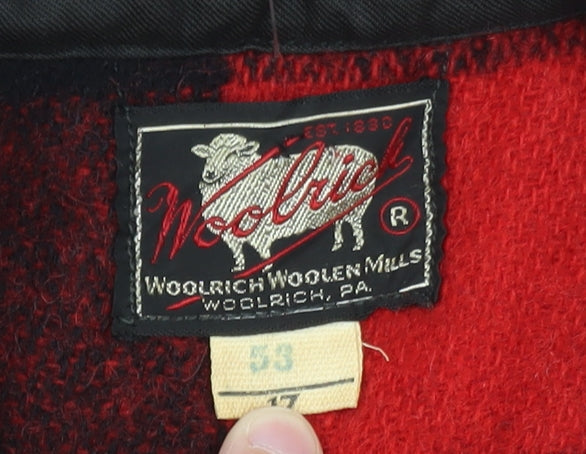 Woolrich Men’s Red Black Checked Wool Jacket L Vintage Outdoor