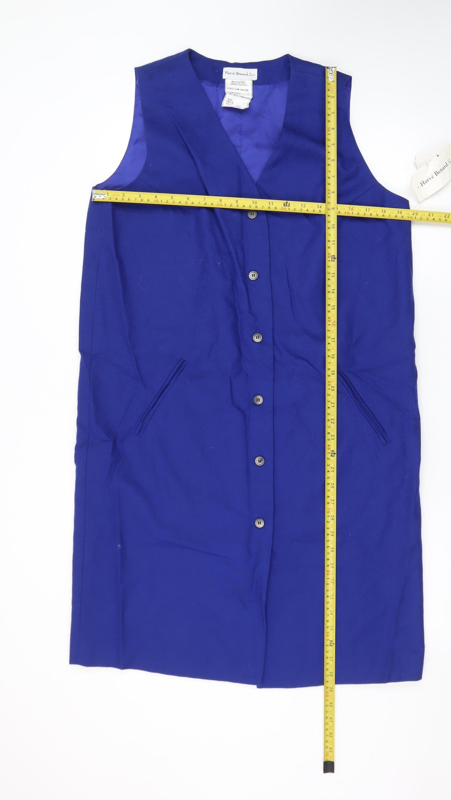 Hervé Benard Women Blue Wool Sleeveless Shift Dress Size 12