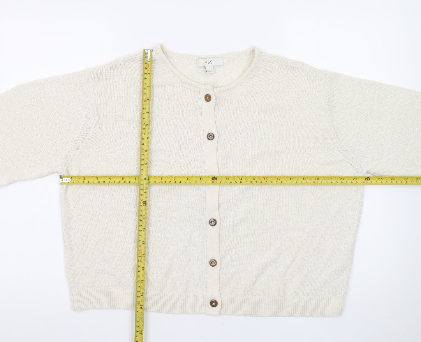 Marks and Spencer Women’s Ivory Wool Blend Button Cardigan Size L