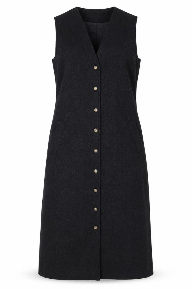 Orvis Women's Black Wool Shift Midi Dress Size 6 Sleeveless Lined