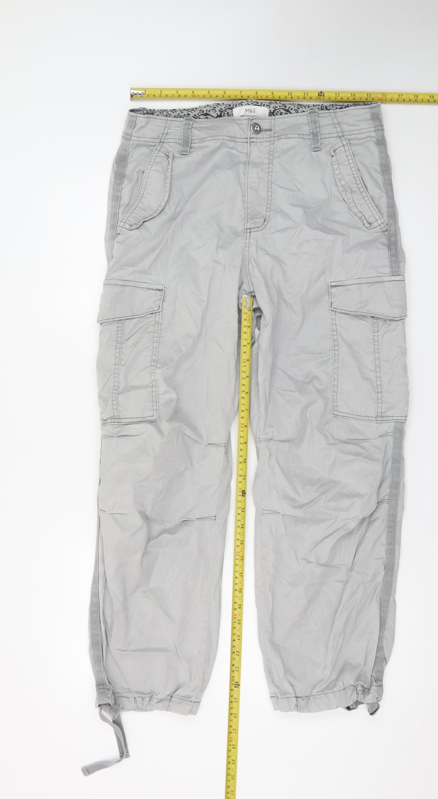 Marks and Spencer Women's Grey Cargo Trousers Size 12 Regular Lightweight Stretch