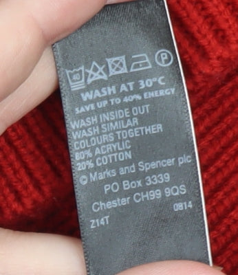 Marks and Spencer Women Red Fair Isle Crew Neck Jumper UK 10