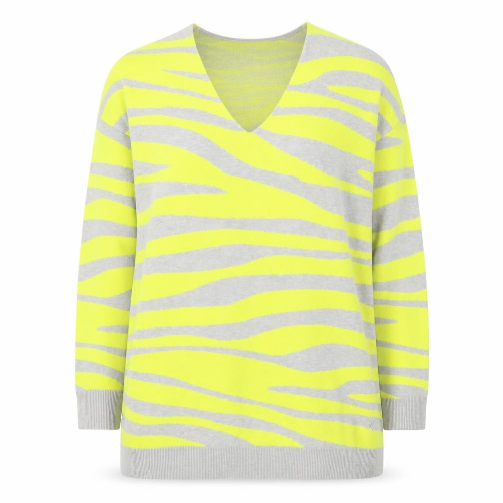 Next Women Grey Yellow Animal Print V-Neck Jumper Size 12