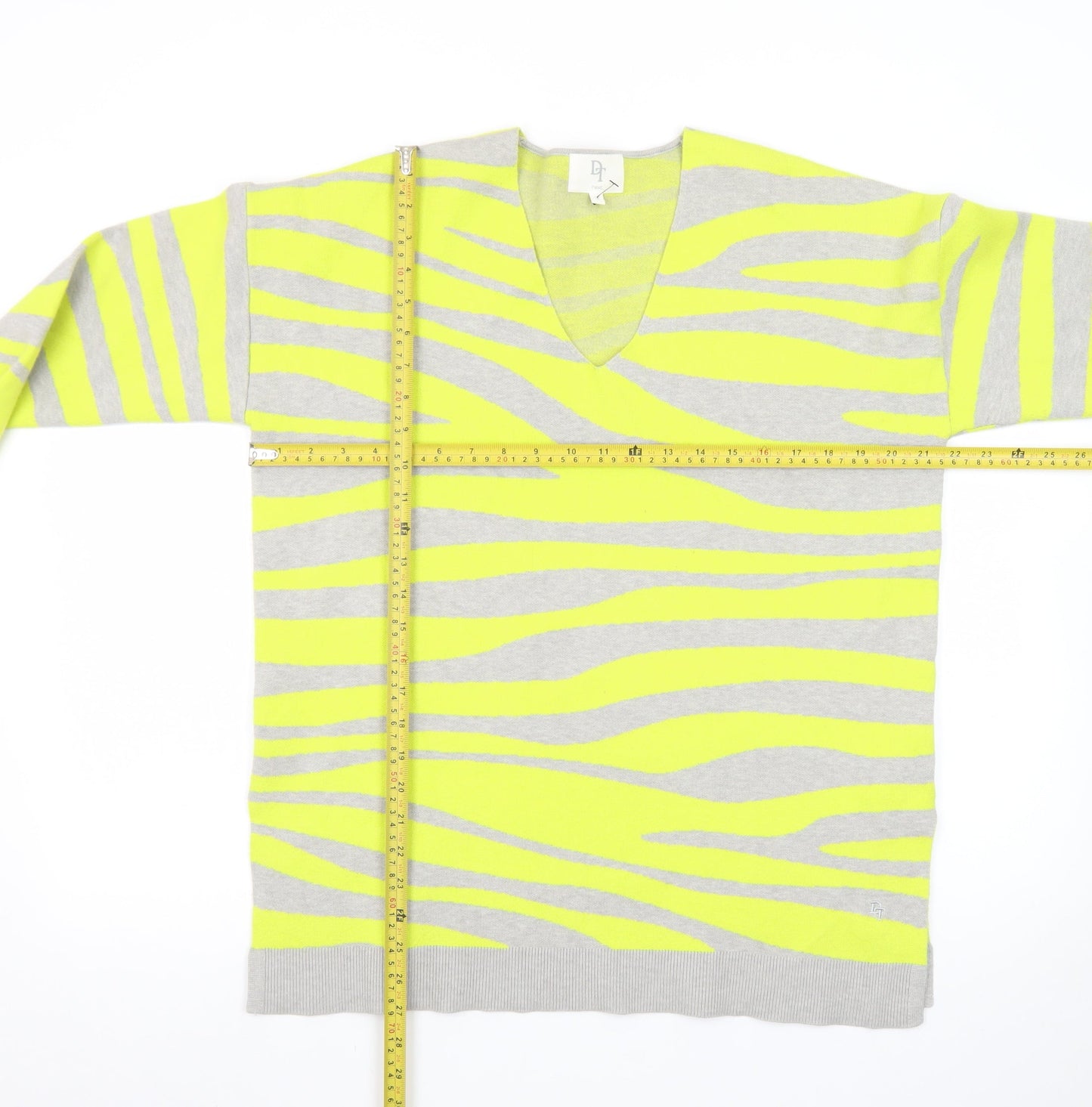 Next Women Grey Yellow Animal Print V-Neck Jumper Size 12