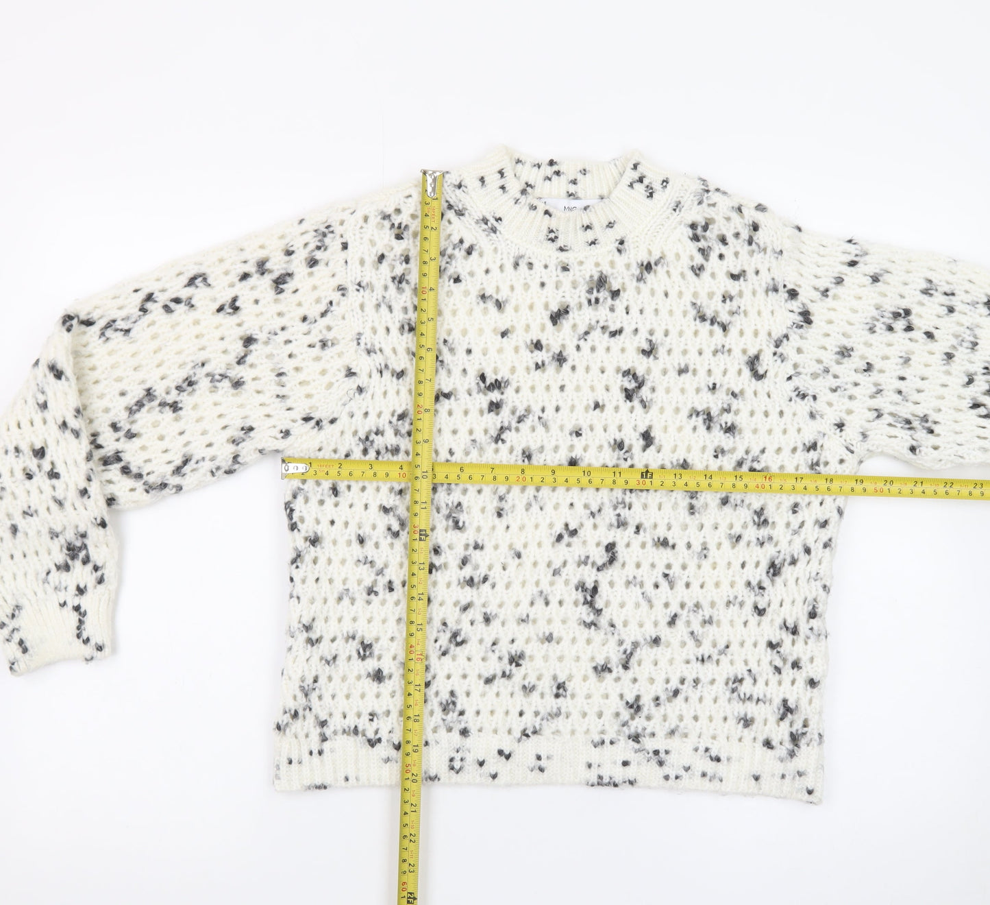 MNG Women’s White Speckled Chunky Knit High Neck Jumper XS
