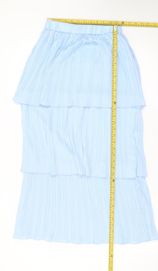 ELLI WHITE Womens Blue Pleated Layered Midi Skirt S