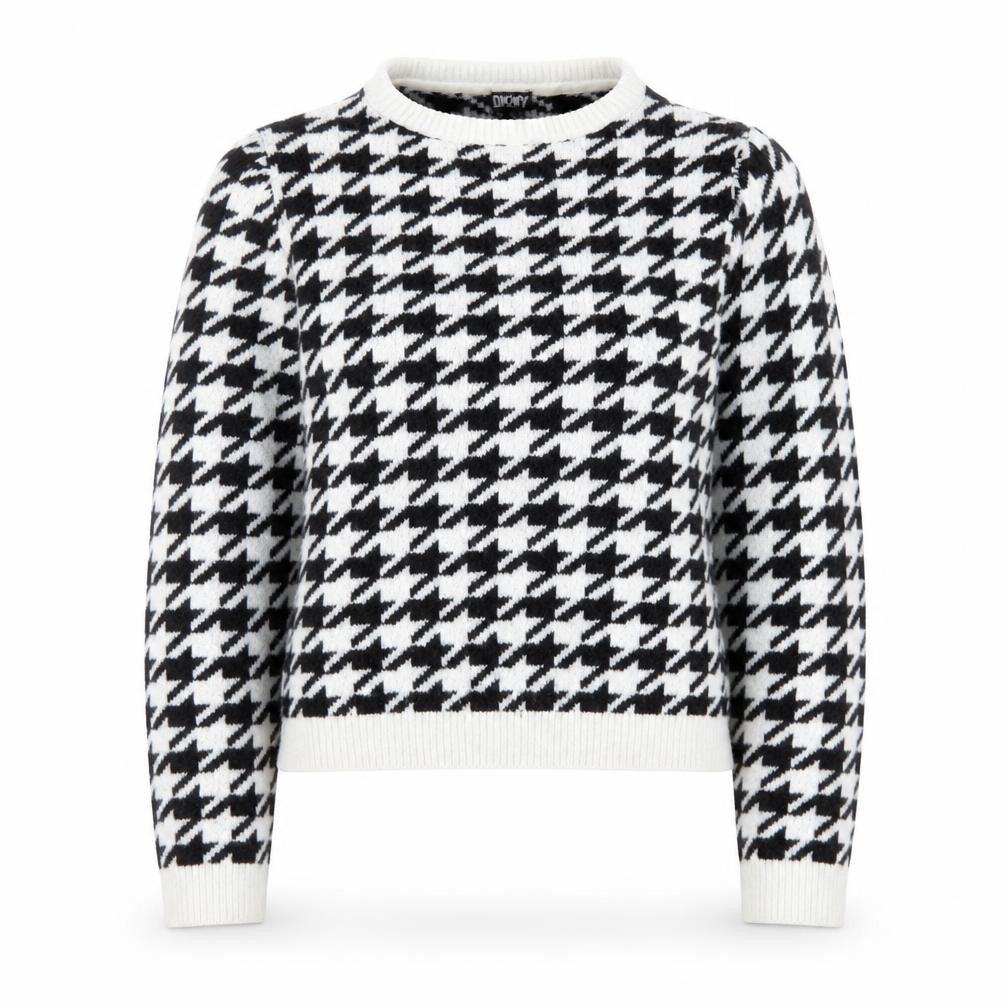 DKNY Women Black & White Houndstooth Crew Neck Jumper Size 12