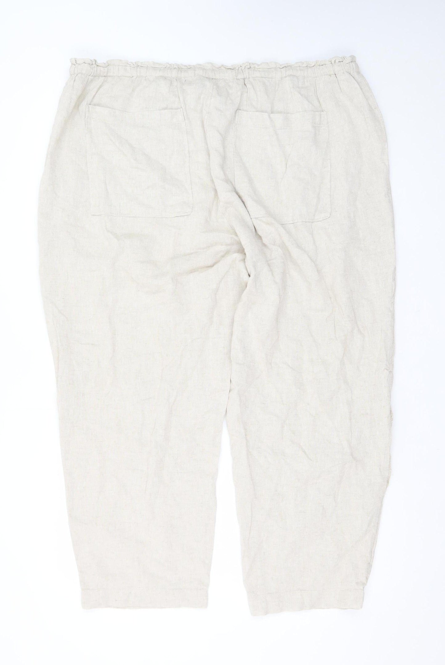 Marks and Spencer Women Beige Linen Cropped Trousers Size 20 Short