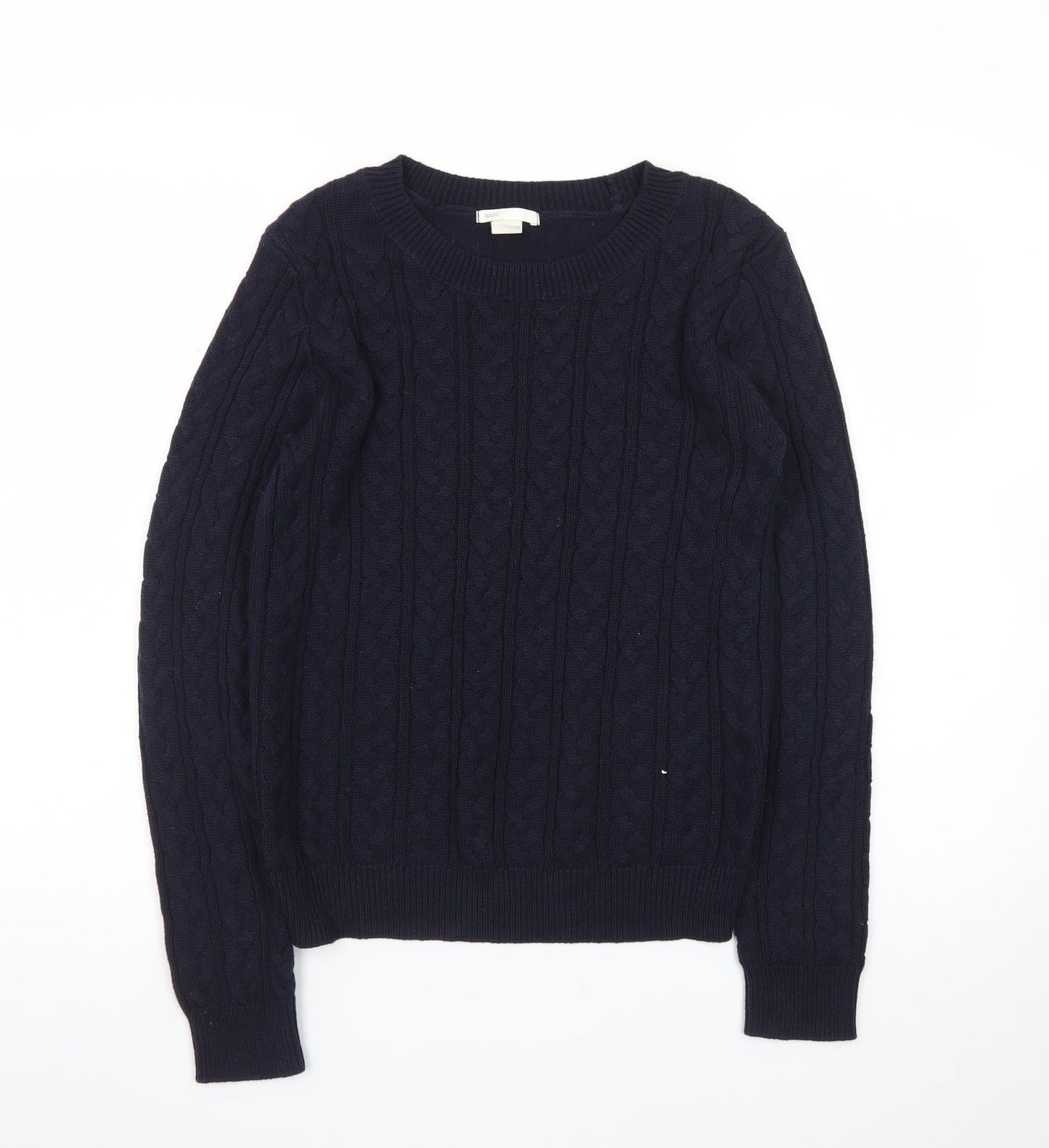 BASIC Women's Blue Cable-Knit Cotton Jumper Size 8