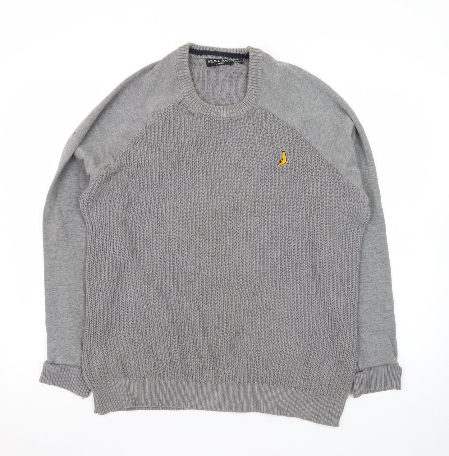 Brave Soul Men Grey Crew Neck Pullover Jumper Size S Cotton Knit