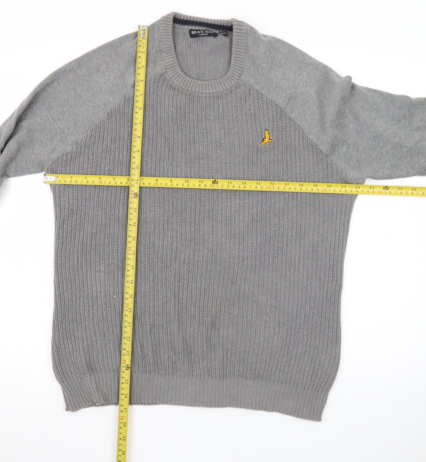 Brave Soul Men Grey Crew Neck Pullover Jumper Size S Cotton Knit